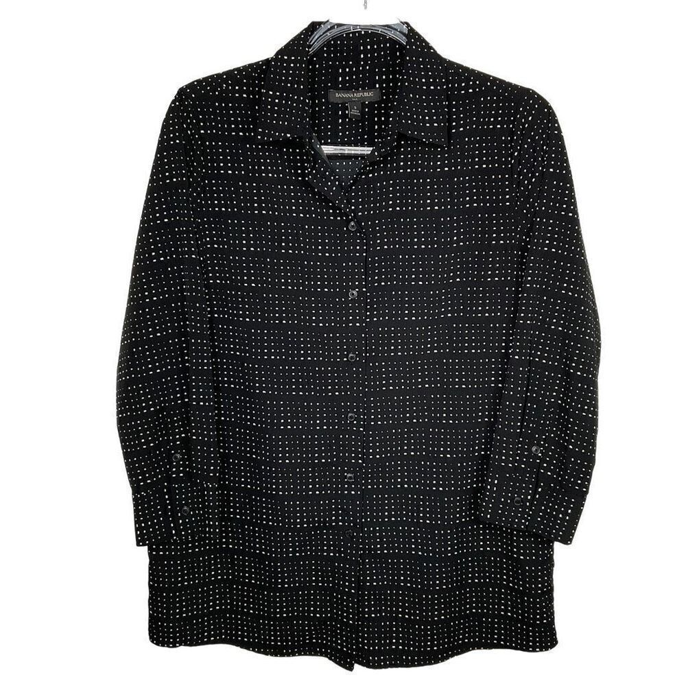 Banana Republic Factory Black White Split Back Button Up Shirt Small